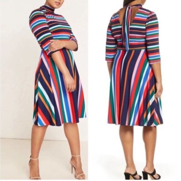 Eloquii colorful striped mock neck 3/4 sleeve dress size 16 - Picture 1 of 11